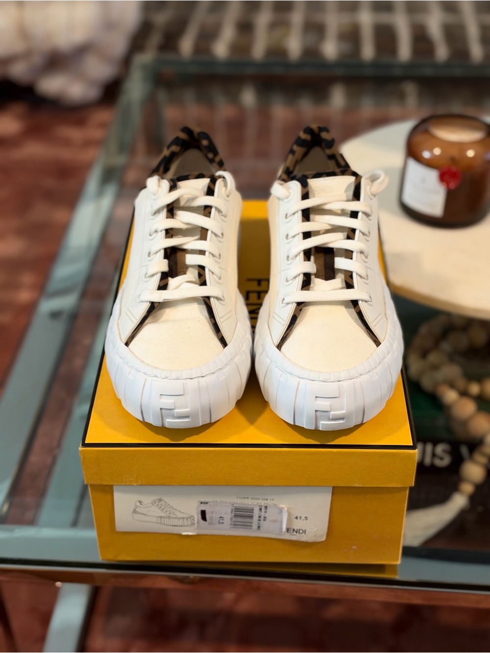 Fendi Force White Canvas Logo-Trim Sneakers sz 41.5
